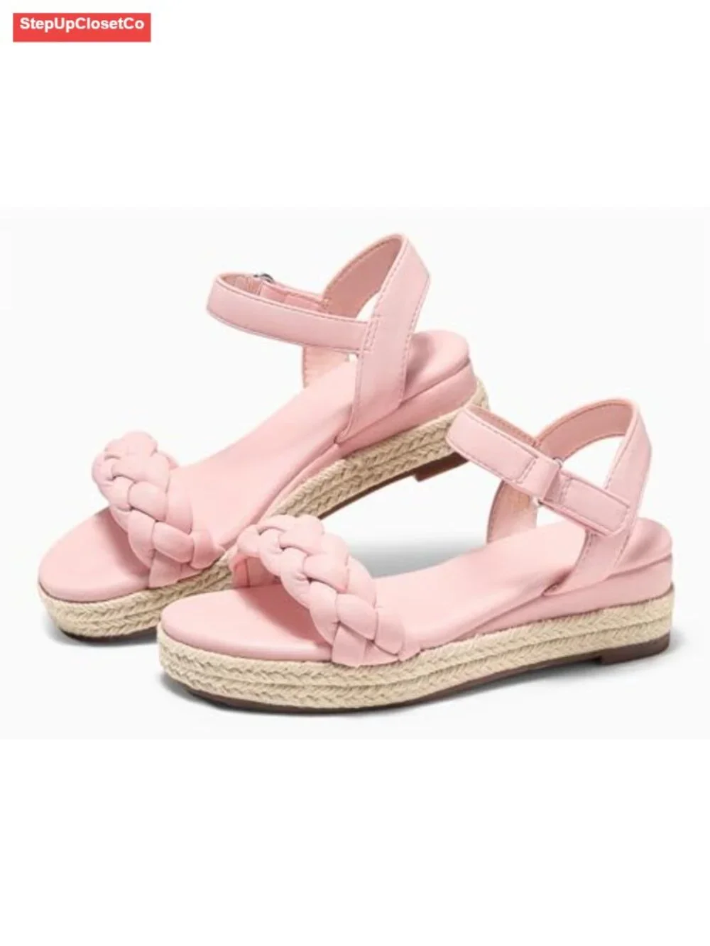 Girls Platform Sandals Espadrille Braid Open Toe Ankle Strap Wedge Sandals